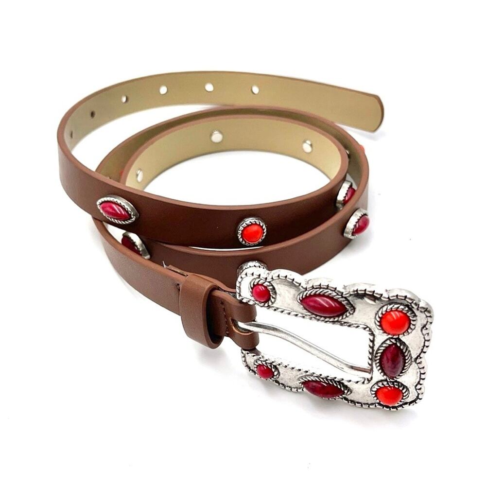 Boho western style embellished faux leather belt